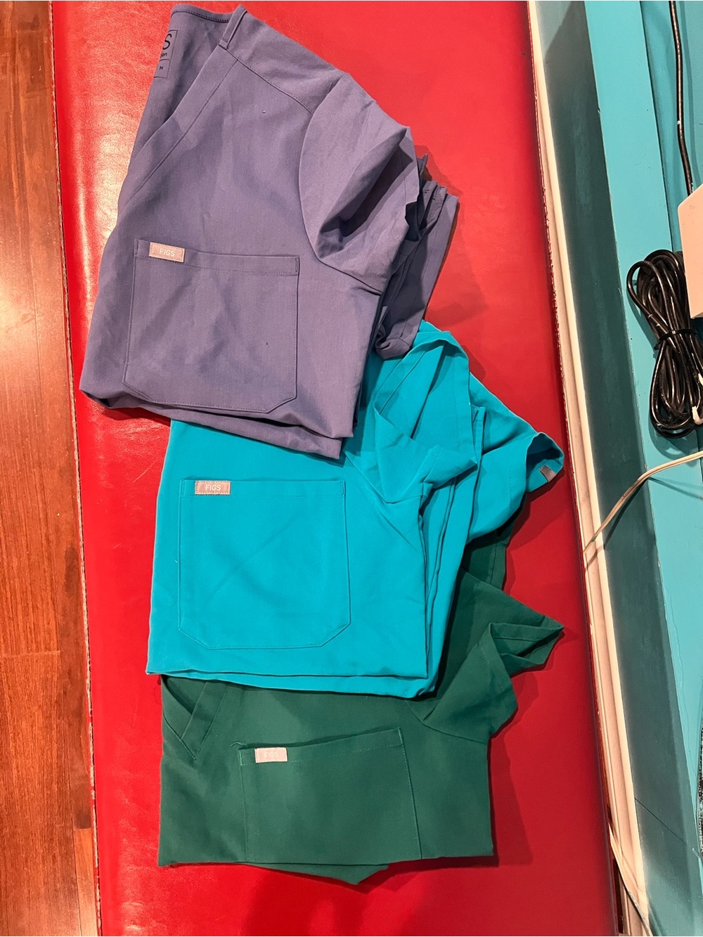 Figs, Set of Three Solid Color Scrub Tops - Teal, Purple, Emerald